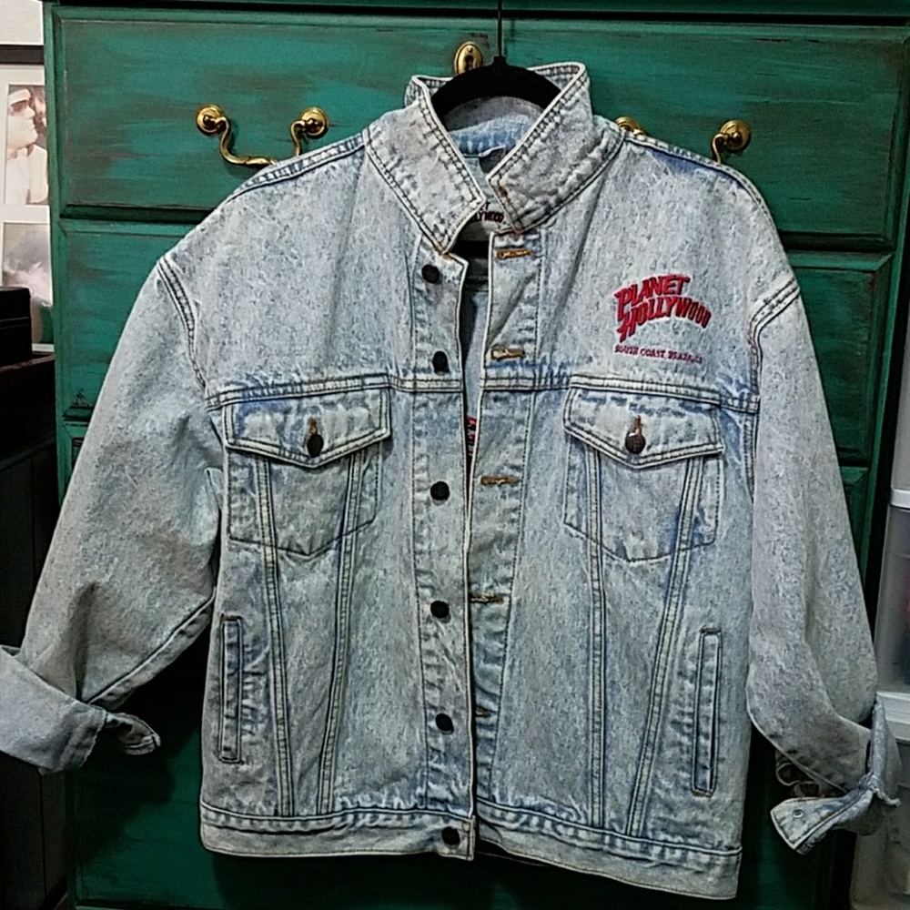Vintage 90's Acid Wash Planet Hollywood Jean Jacke